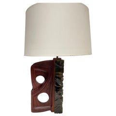1960's Sculptural "Brutalist" ceramic and wood lamp attributed to Angelo Brotto