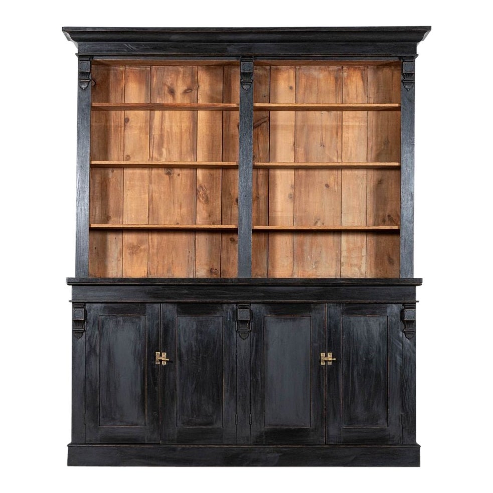 19thC Oak & Pine Ebonised Open Bookcase / Dresser