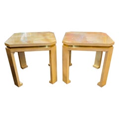 Pair of Karl Springer Manner Lacquered Parchment Side Tables