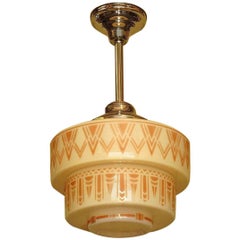 1930s Tan Art Deco Design on Tiered Custard Glass Shade