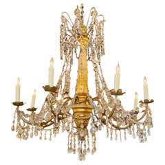 Antique 19th Century Giltwood Beaded and Crystal Chandelier from Genoa