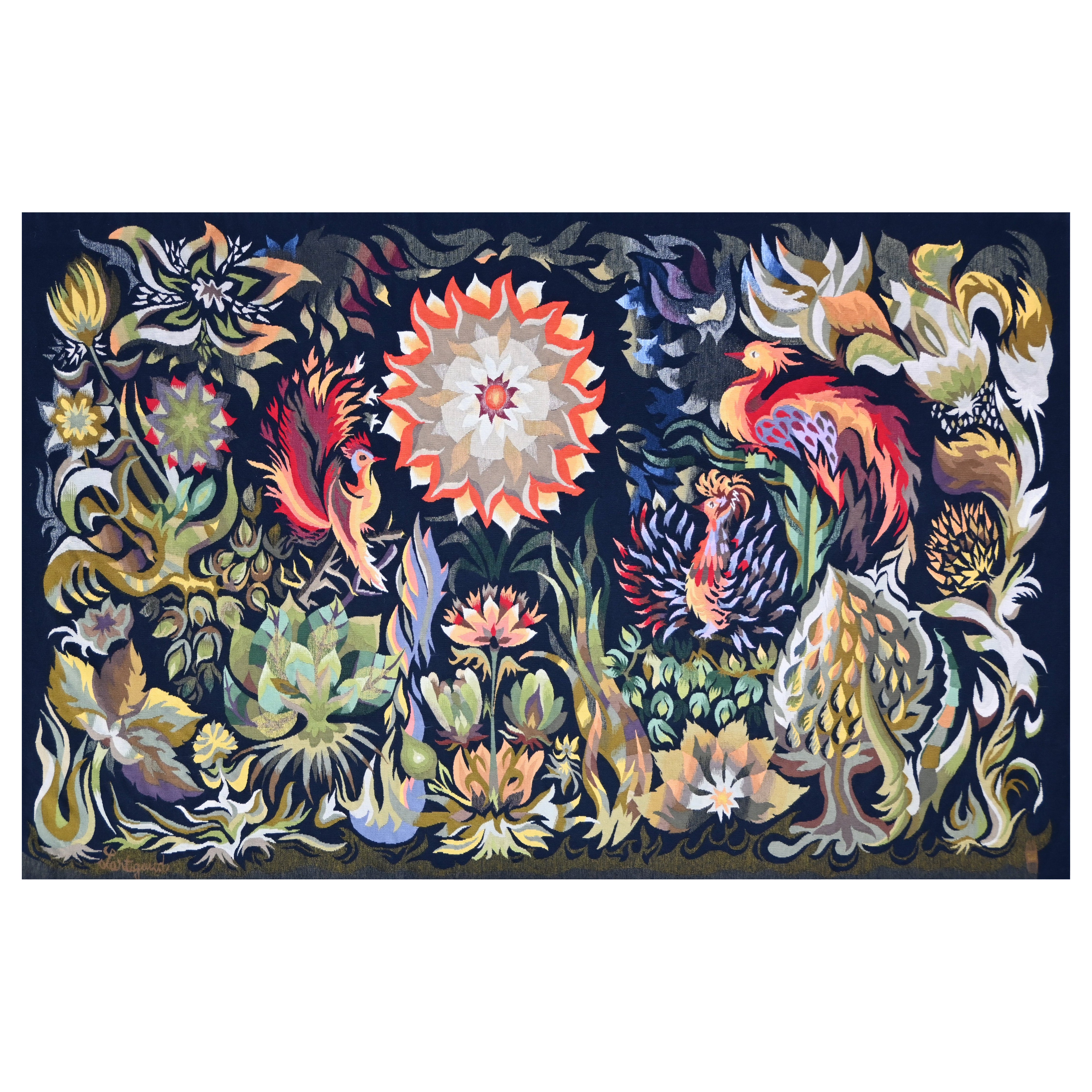 Dique de primavera, Jean-Michel Lartigaud - Tapiz de Aubusson francés moderno - Nº 1513