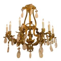 19th Century Bronze and Rock Crystal Chandelier with Cherubs