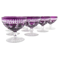 10 French Hand Blown Crystal Amethyst Cut to Clear Champagne Cocktail Coupes