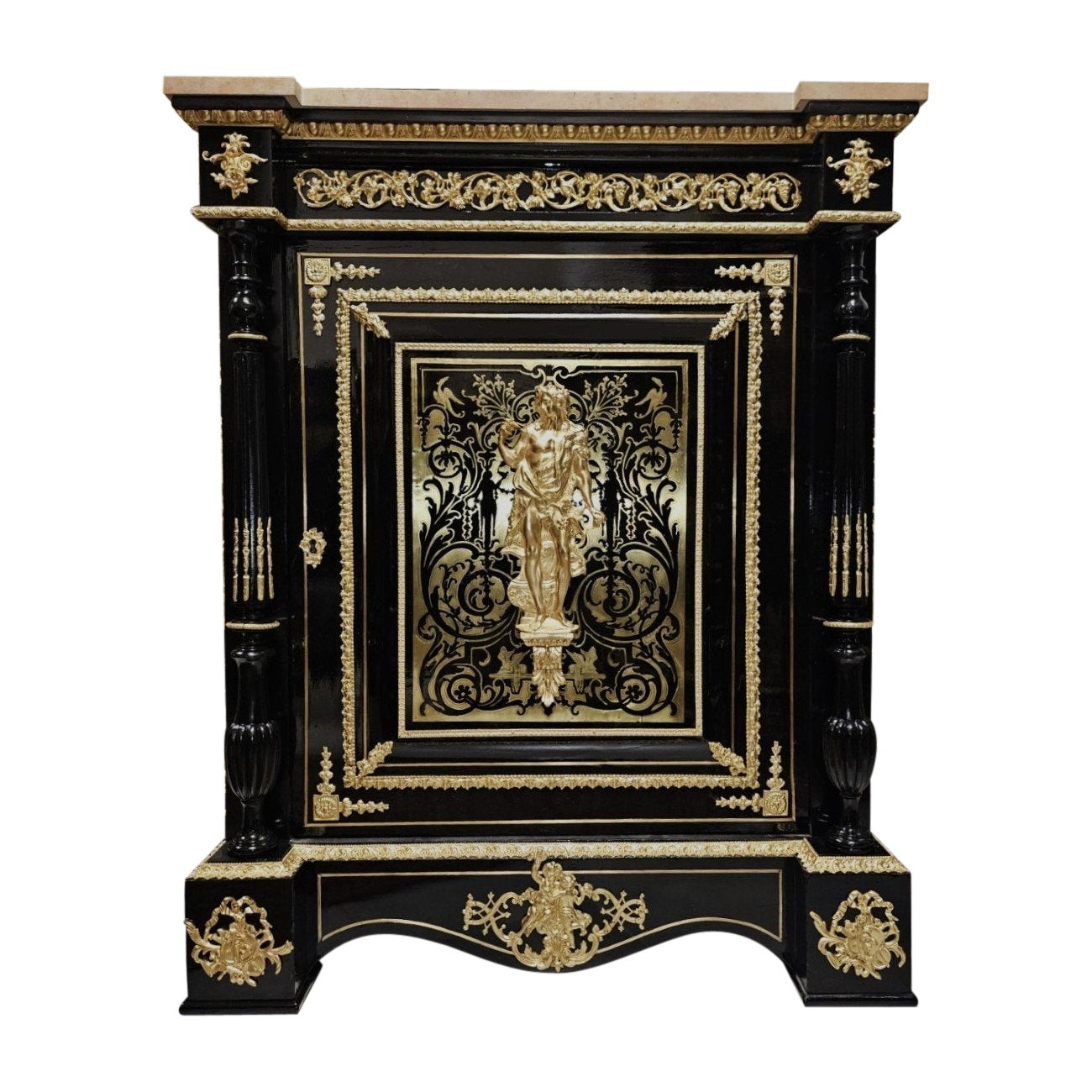 Armario francés negro Diehl. Boulle Marquetería Bronce Dorado Latón Napoleón III
