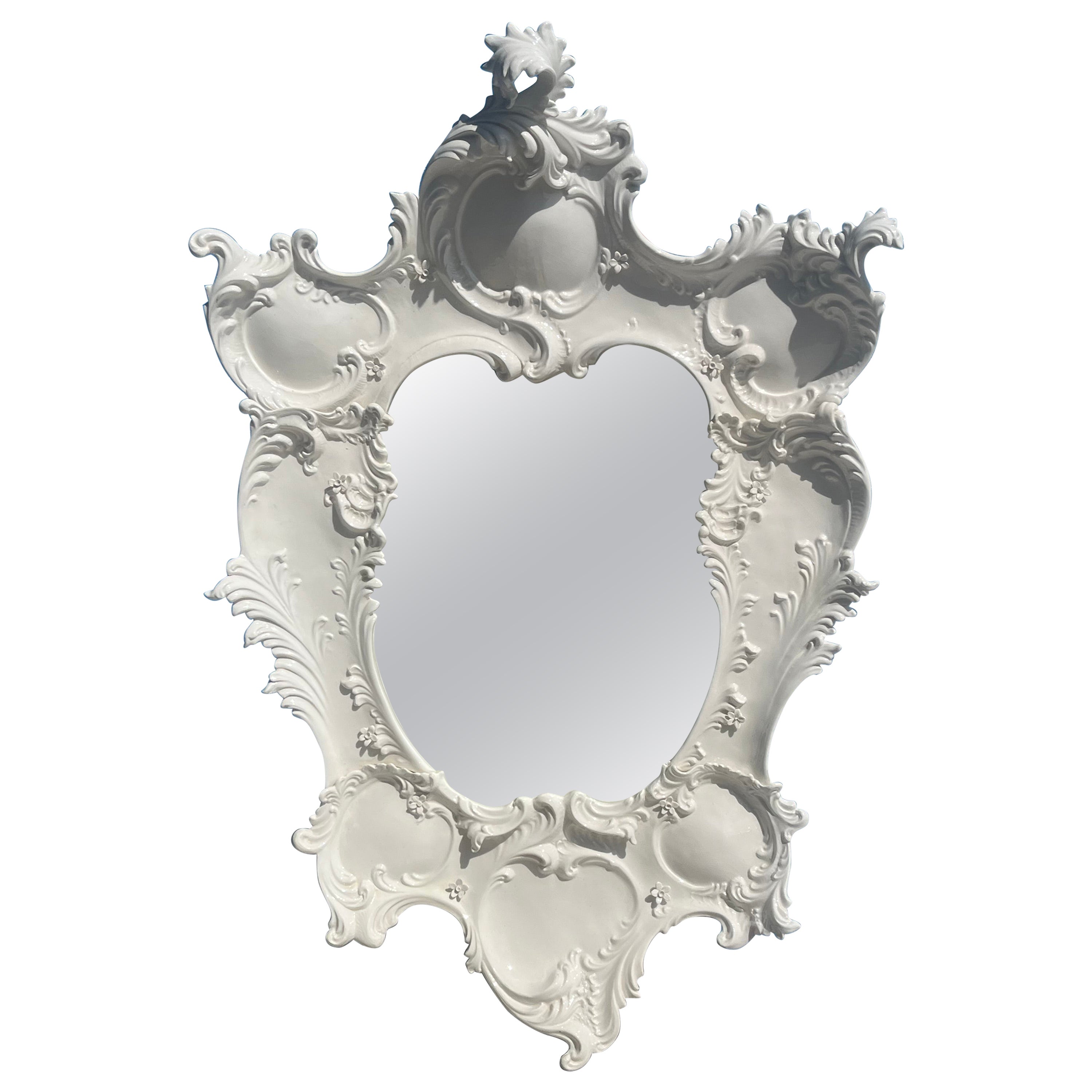 Large Porcelain Wall Mirror, White