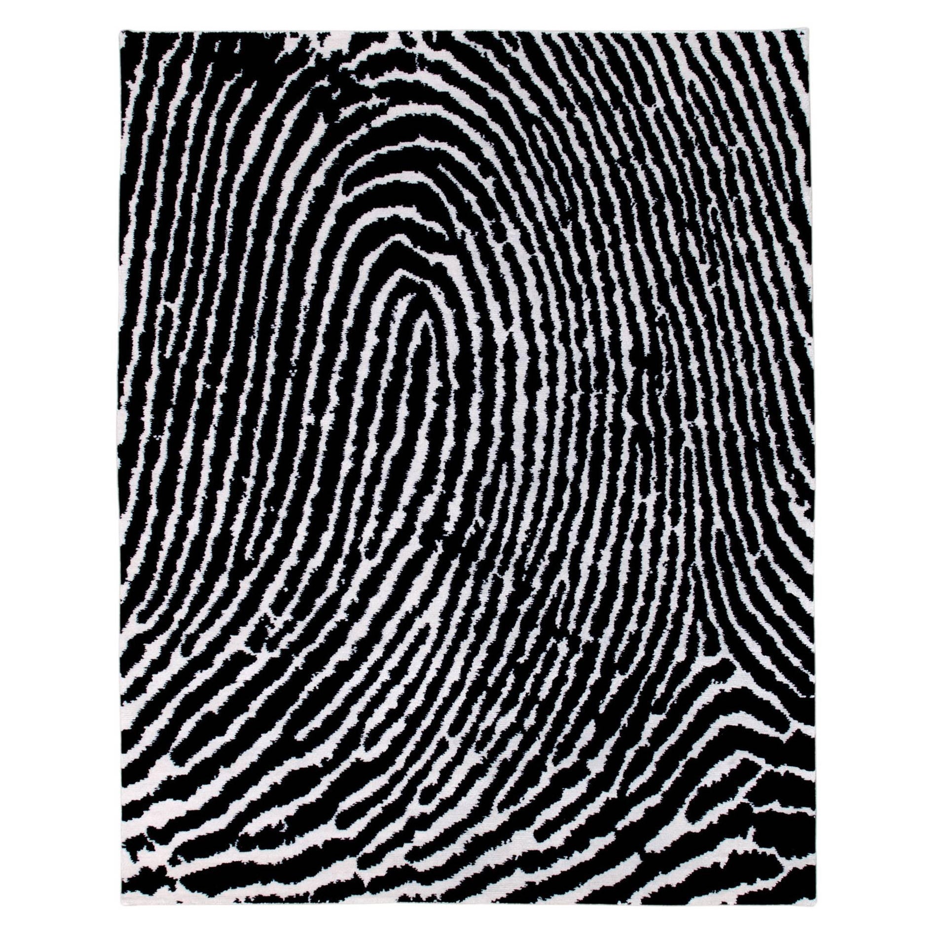 Graphic Modern Hand-Knotted Silk Area Rug Thumbprint by Joseph Carini