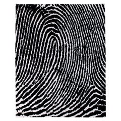 Graphic Modern Hand-Knotted Silk Area Rug Thumbprint by Joseph Carini