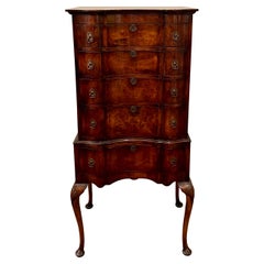 Antique English Burled Walnut Chest on Stand, Circa 1900's.