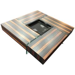 Exceptional Modern Zebrawood Coffee Table with Catch-All Glass Center