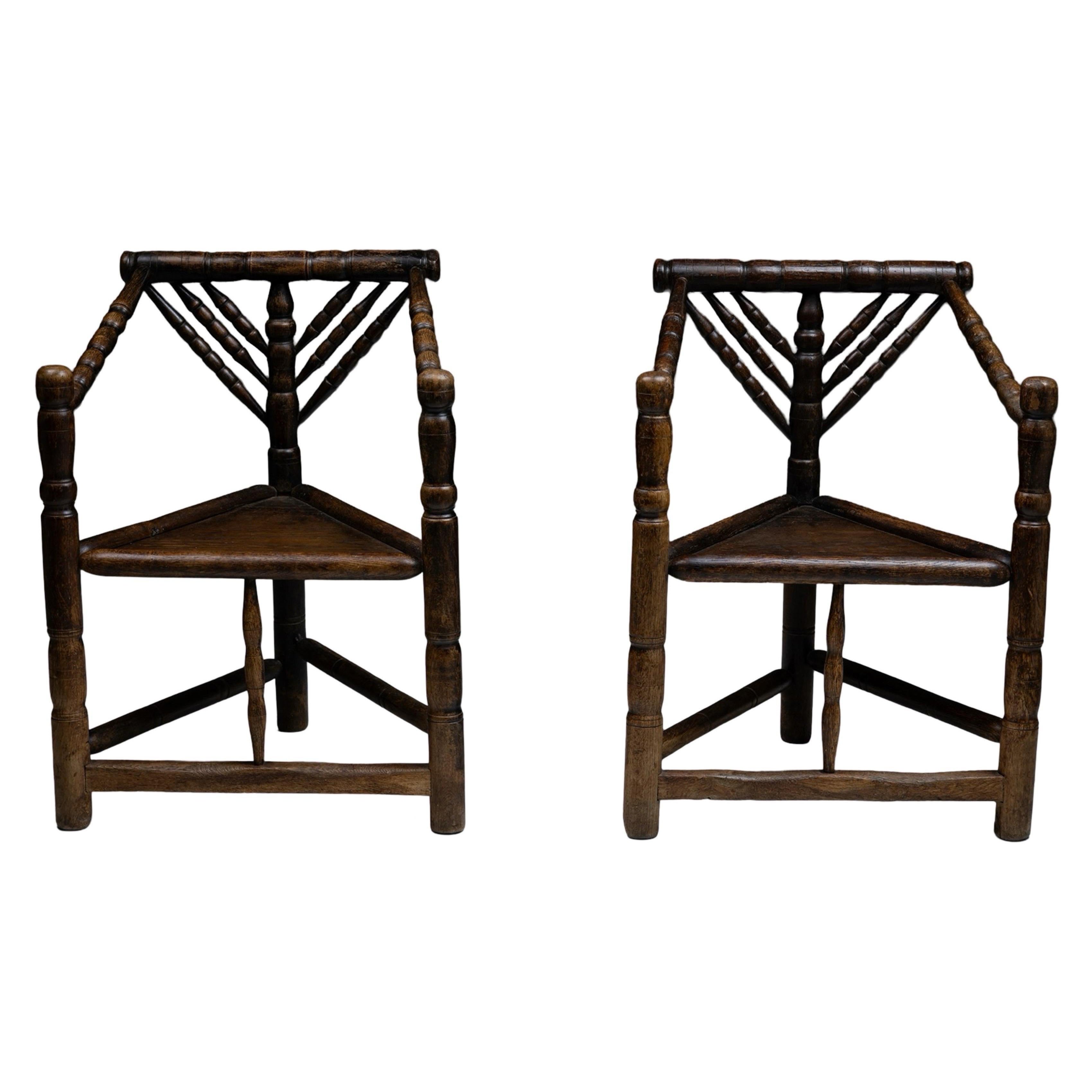 Pair of Rare English Turner’s Tripod Chairs Circa 1890 Modern