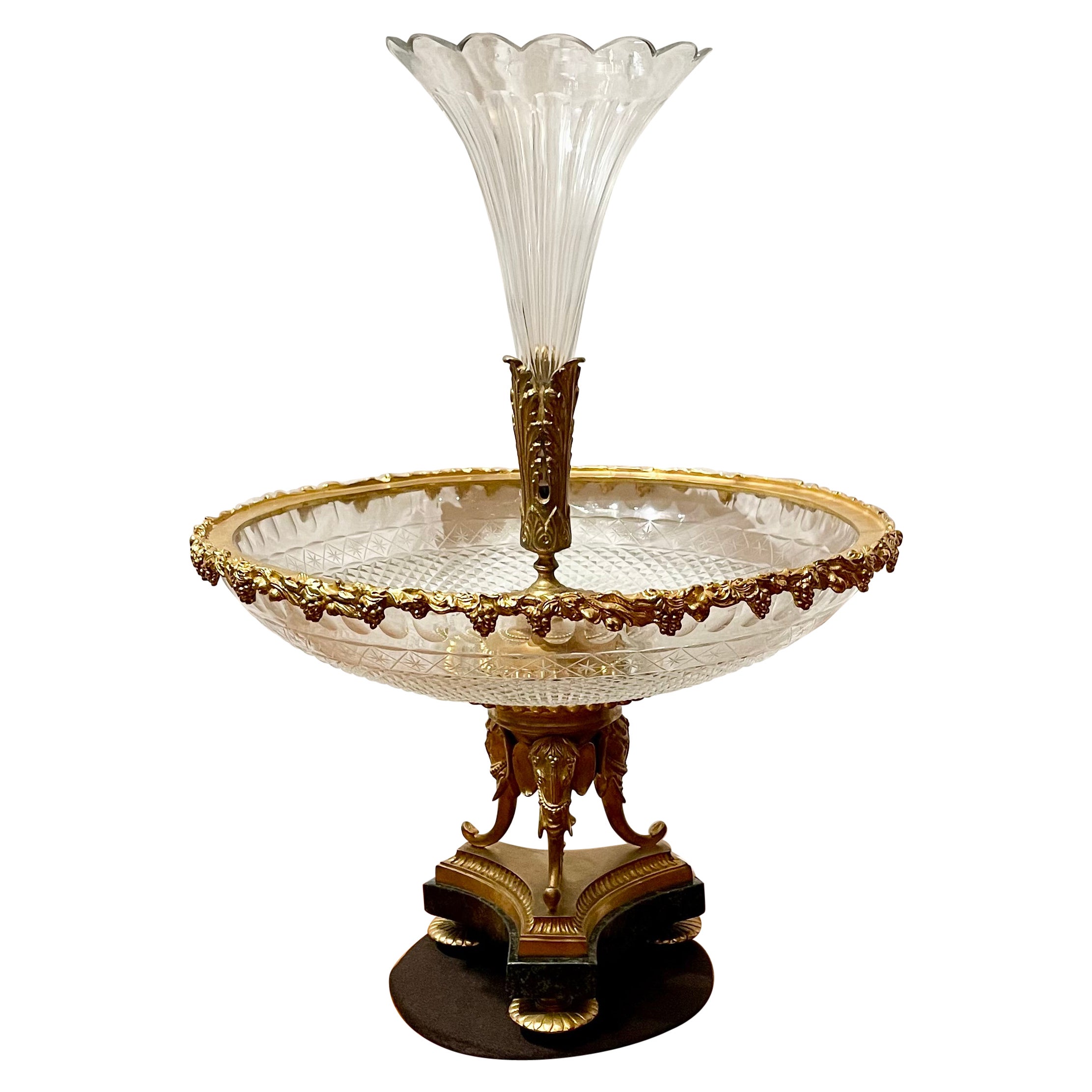 Antique French Napoleon III Era Cut Crystal & Ormolu Epergne, Circa 1850-1870.