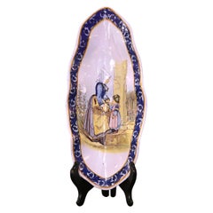 Siglo XIX Plato de crepe de porcelana pintada francesa Beau Quimper Vide-Poche