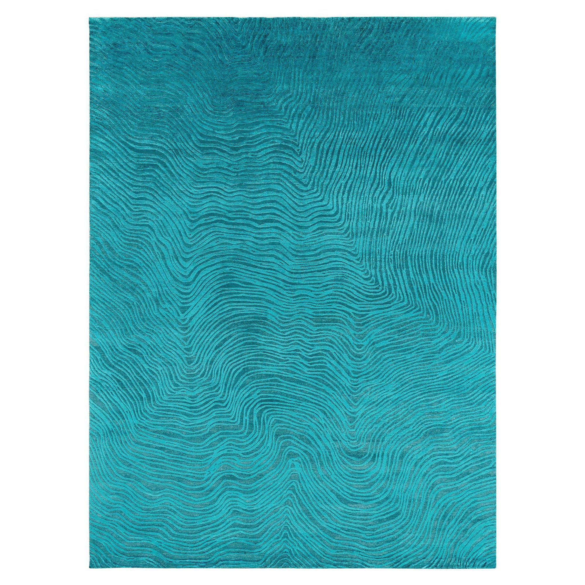 Contemporary Organic Aqua Blue Textured Area Rug Trintinara by Joseph Carini