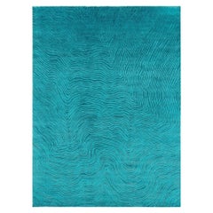 Contemporary Organic Aqua Blue Textured Area Rug Trintinara by Joseph Carini