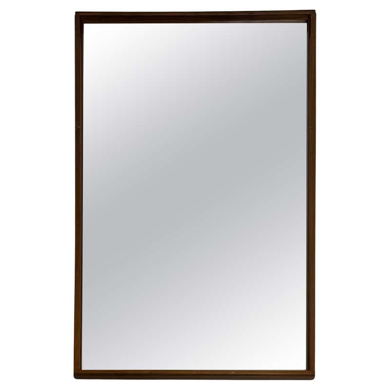 Mid Century Modern Rectangular Wall Mirror with Beveled Walnut Frame ...