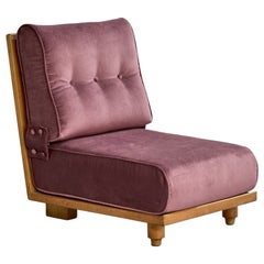 Guillerme & Chambron, Silla Slipper, Terciopelo, Roble, Francia, Años 50
