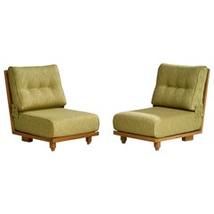 Guillerme & Chambron, Slipper Chairs, Fabric, Oak, France, 1950s