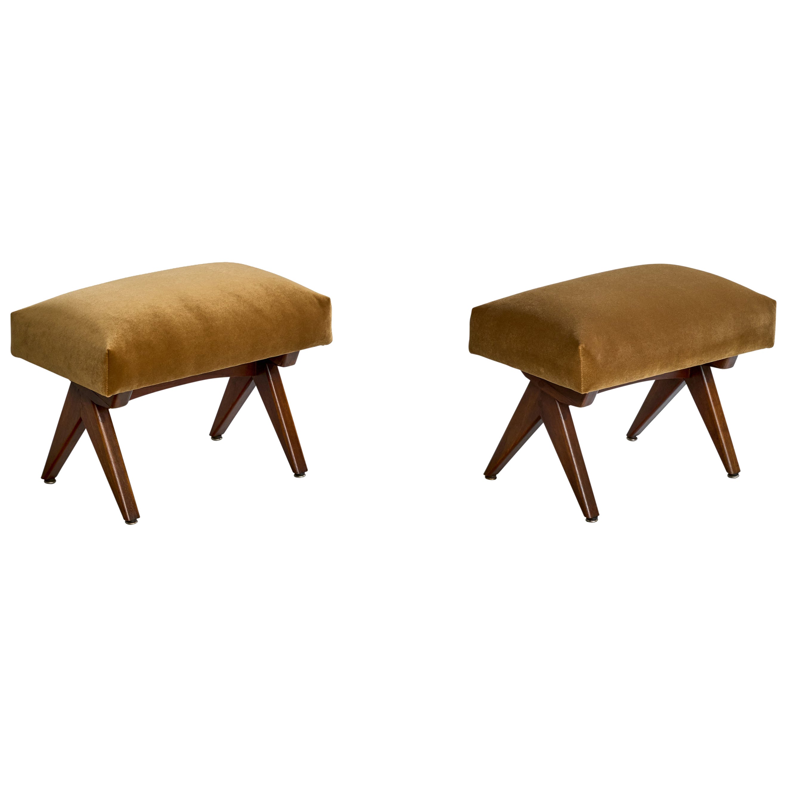 Adrian Pearsall, Stools, Walnut, Velvet, USA, 1960s