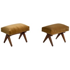 Adrian Pearsall, Hocker, Nussbaum, Samt, USA, 1960er Jahre