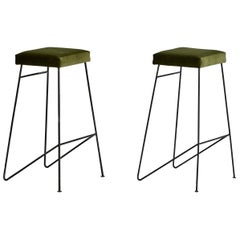 American Designer, Bar Stools, Iron, Velvet, USA, 1950s