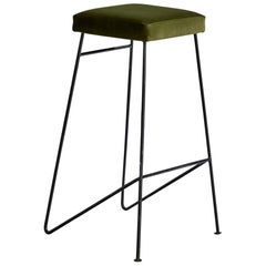 American Designer, Bar Stool, Iron, Velvet, USA, 1950s