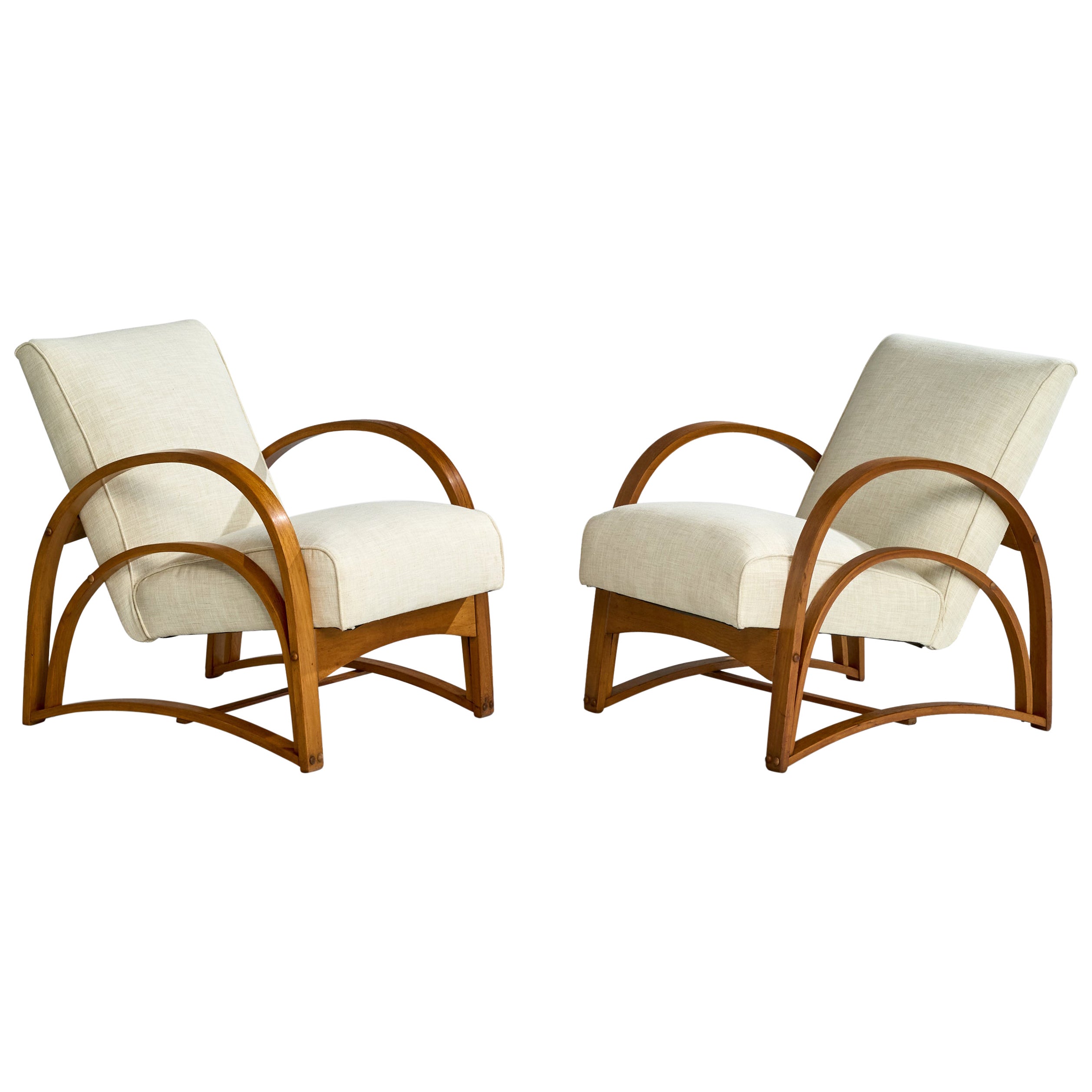 Diseñador americano, Sillas de salón, Madera, Tela, EE.UU., Años 1950
