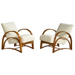 American Designer, Lounge Chairs, Wood, Fabric, USA, 1950s