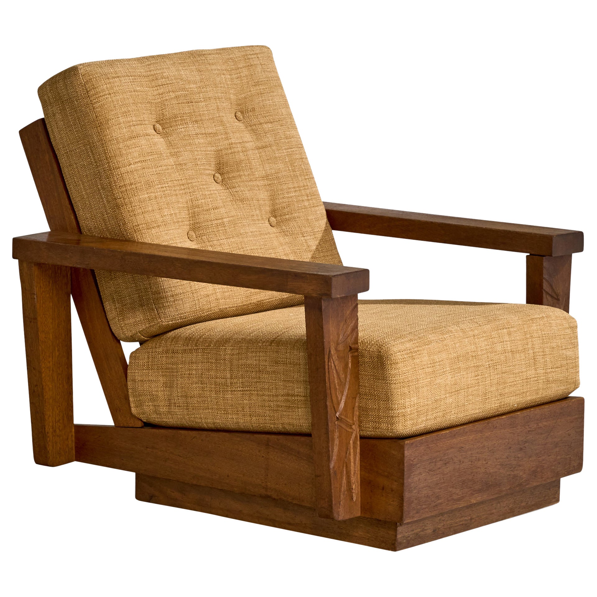 American Designer, Lounge Chair, Oak, Fabric, USA, 1950s
