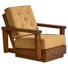 Designer américain, chaise longue, Oak Oak, tissu, USA, années 1950