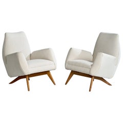 Luigi Scremin, Loungesessel, Holz, Stoff, Italien, 1950er Jahre