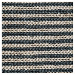 Tapis tressé contemporain en jute, 9 x 12 pieds, bleu marine et bleu ciel