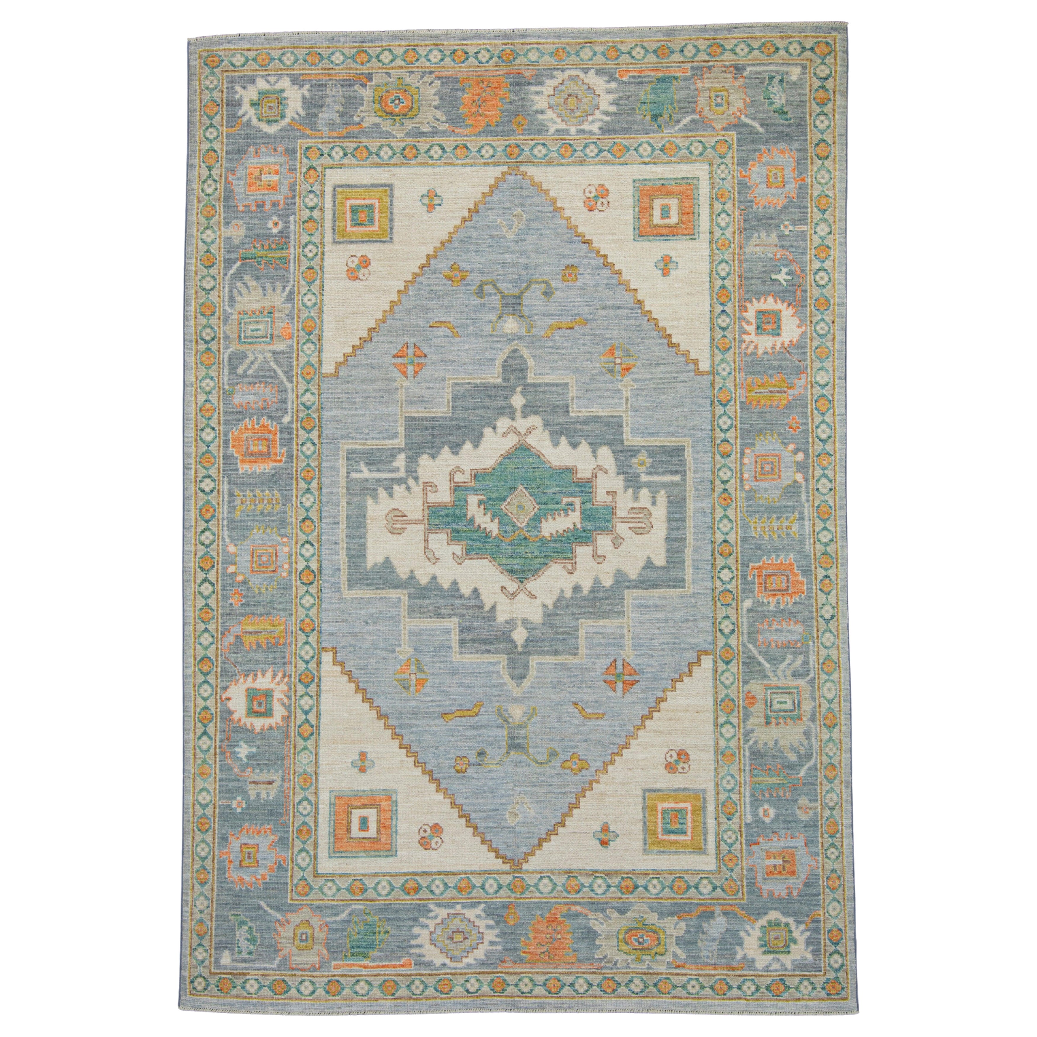 Orientalischer handgeknüpfter Oushak-Teppich 6'1" x 8'11" #9001 im Angebot