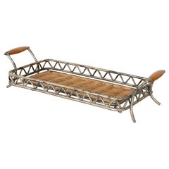 1960's French Metal and Rattan Tray