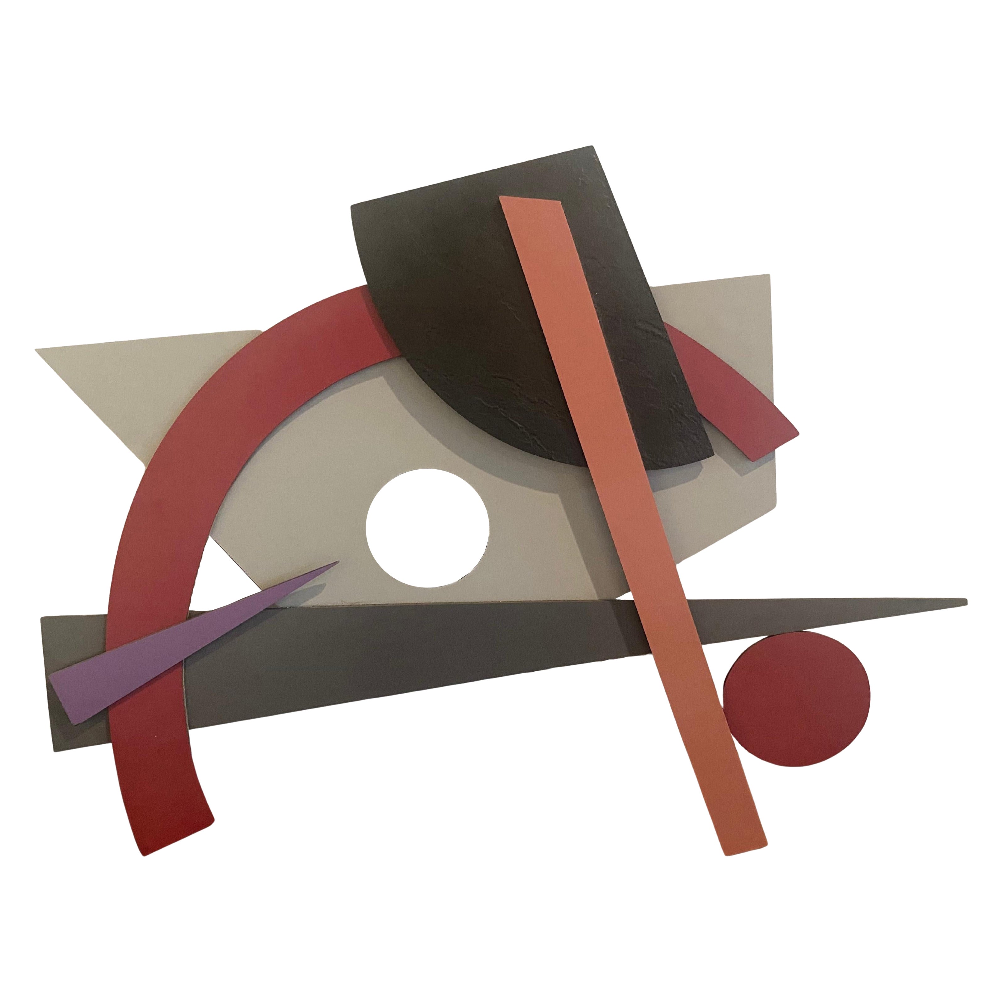 Pink and Grey Geometric Constructivist Wall Sculpture For Sale