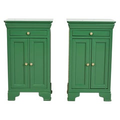 Grange French Louis Philippe Green Lacquered Nightstands, Newly Refinished