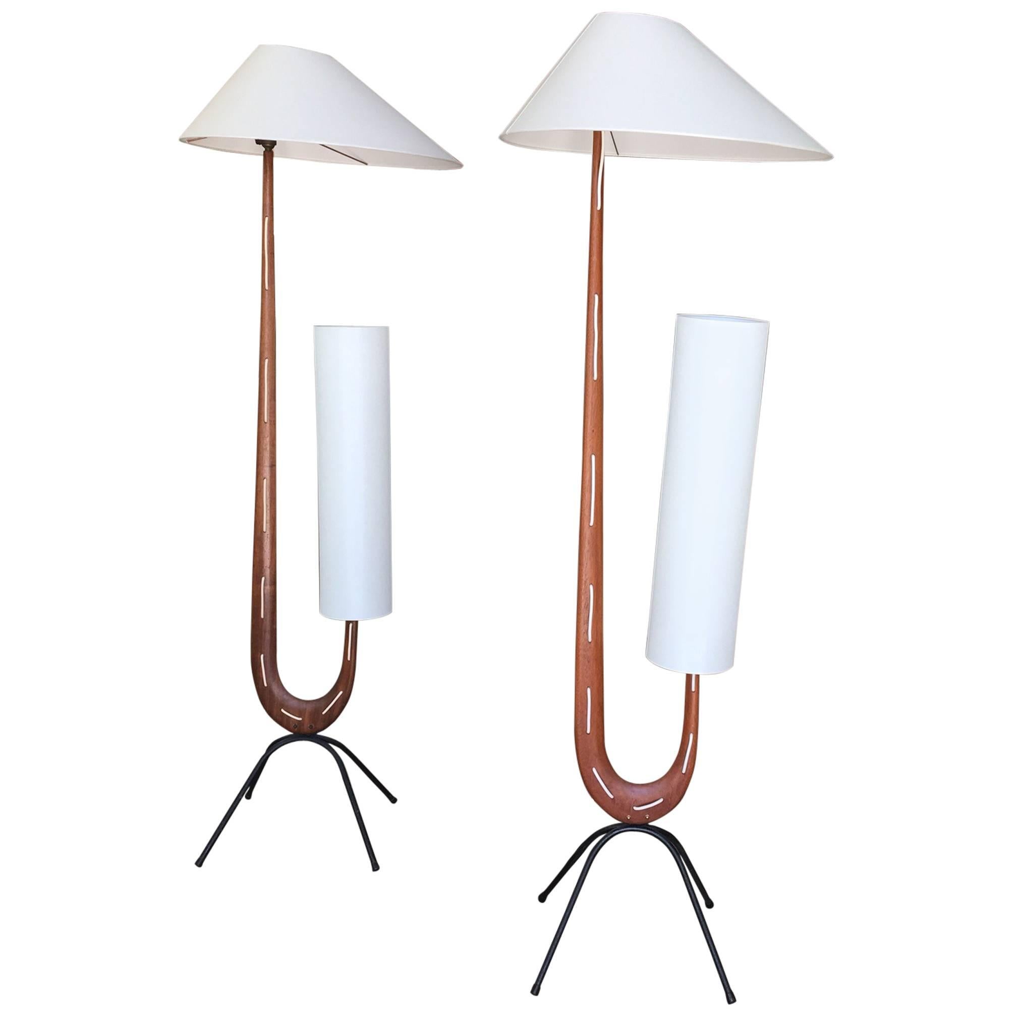 Elegant Pair of Rispal Co. 'Paris' French Sculptural Floor Lamps from the 1950s