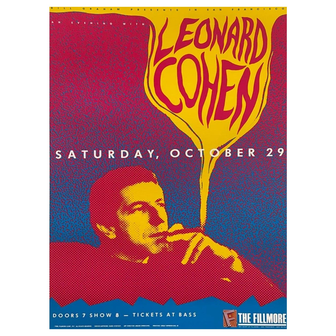1988 Leonard Cohen - The Fillmore Poster originale d'epoca
