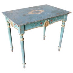 Mesa antigua de 1850 pintada a mano con detalles florales