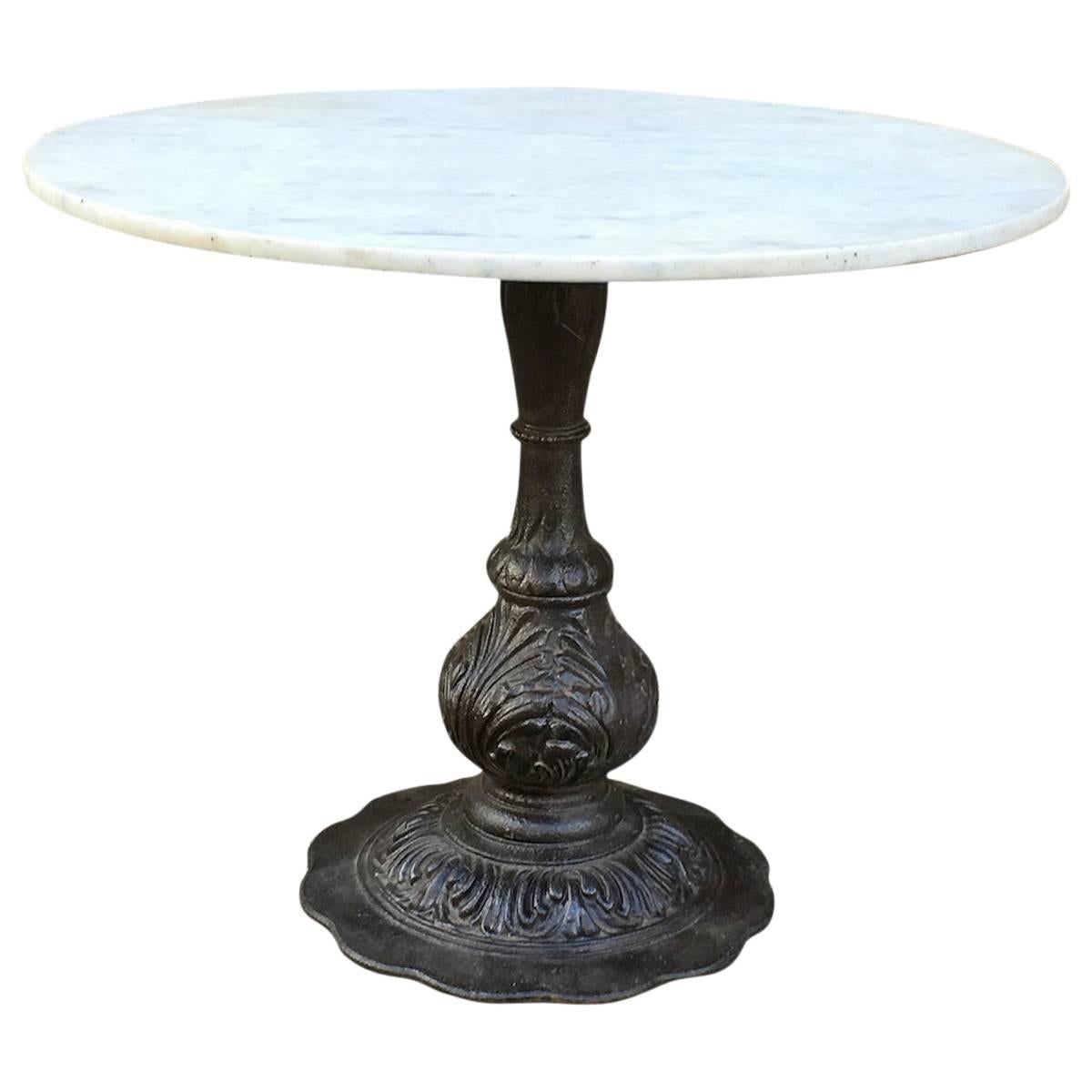 Marble Dining Table with Ornate Cast Iron Base