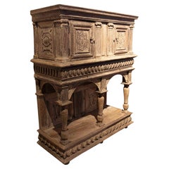 17th Hand-Carved Original Antique Oak Sideboard