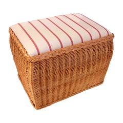 Handmade Wicker Stool with Striped Upholstered Cushion