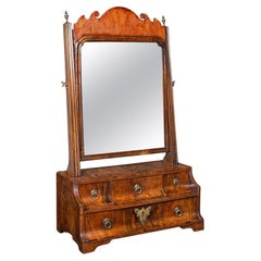 Antique Mirror, specchio da ufficio Queen Anne, noce inglese, tavolino da toilette, georgiano, 1740