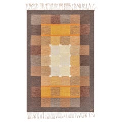 Doris Leslie Blau Alfombra sueca vintage de tejido plano de Ulla Parkdal, firmada "UP"