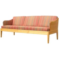 Vintage Carl Malmsten Three-Seat Sofa in Beech and Candy Stripe Fabric