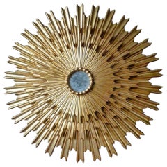 Outstanding Large Gilded Triple Layered Sunburst Mirror, Spain, 1950