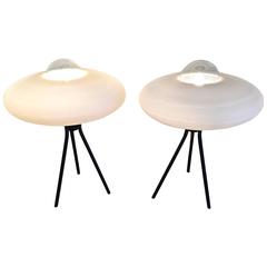 Space-Age Integrated Domed Saucer Table Lamp Pair