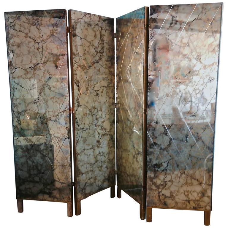 1950s FourPanel Verre Églomisé Mirror Screen / Room Divider at 1stdibs