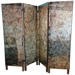 1950s Four-Panel Verre Églomisé Mirror Screen / Room Divider
