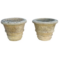 Pair of Vintage Aged Concrete Garden Planters – Classic Outdoor Décor